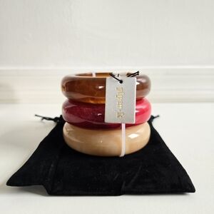 New Piper K Set Of 3 Chunky Marbleized Brown,Rasberry,Ivory Bangle Bracelets NWT